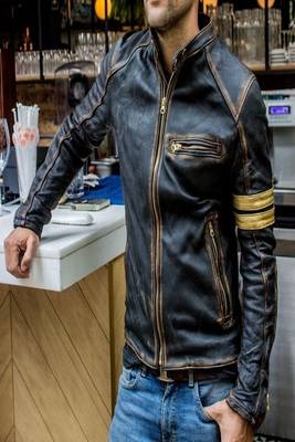 men's black lambskin leather biker jacket vintage inspired look timeless 3
