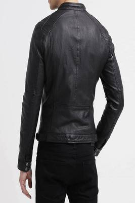 men's black lambskin leather biker jacket classic moto zip style stylish original 2