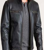 men's black lambskin leather biker jacket classic moto zip style stylish high quality