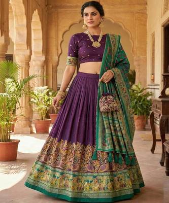 Foil Print Ready to Wear Lehenga & Unstitched Blouse With Dupatta 1
