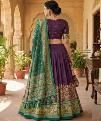 Foil Print Ready to Wear Lehenga & Unstitched Blouse With Dupatta 2