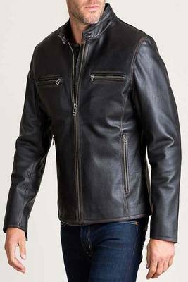 men's black lambskin leather biker jacket classic moto zip style stylish high quality 2