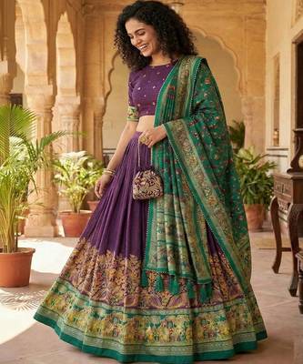 Foil Print Ready to Wear Lehenga & Unstitched Blouse With Dupatta 4