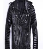 Mens genuine classic black stylish zip quilted pure lambskin leather biker jacket