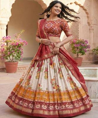 Printed Foil Print Ready to Wear Lehenga & Unstitched Blouse With Dupatta 1
