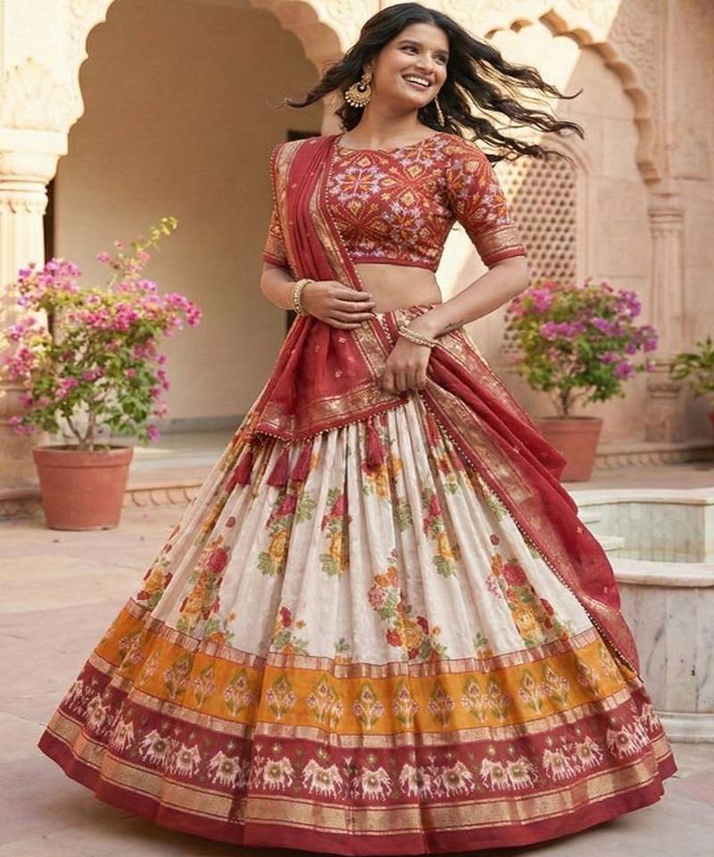 Printed Foil Print Ready to Wear Lehenga & Unstitched Blouse With Dupatta