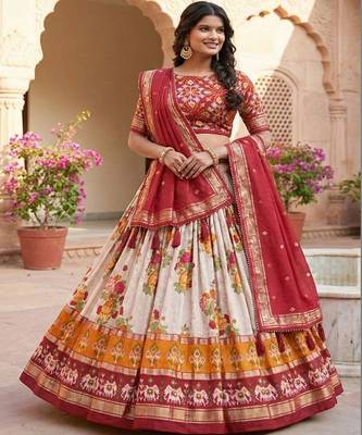 Printed Foil Print Ready to Wear Lehenga & Unstitched Blouse With Dupatta 2