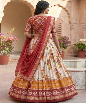 Printed Foil Print Ready to Wear Lehenga & Unstitched Blouse With Dupatta 3