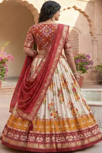 Printed Foil Print Ready to Wear Lehenga & Unstitched Blouse With Dupatta