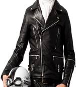 men's black lambskin leather biker jacket classic moto zip style stylish top grade