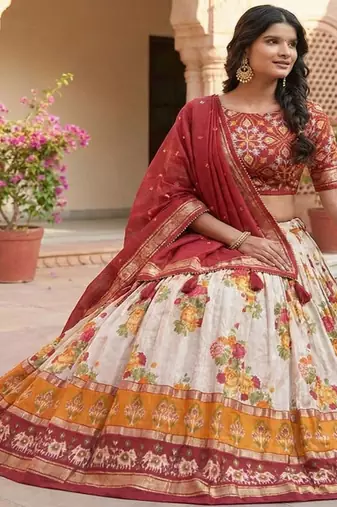 Printed Foil Print Ready to Wear Lehenga & Unstitched Blouse With Dupatta