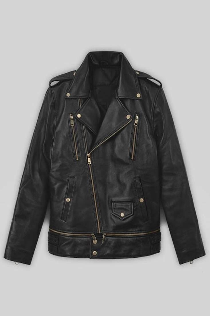 Mens genuine classic black stylish zip moto jacket pure lambskin leather trooper biker jacket