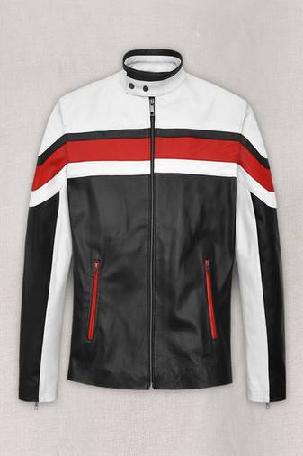 men's white lambskin leather biker jacket classic zip up style authentic
