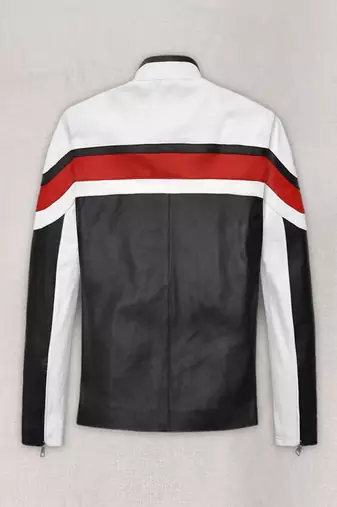 men's white lambskin leather biker jacket classic zip up style authentic