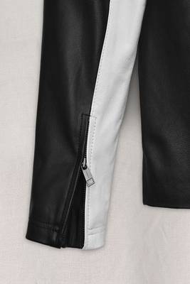men's white lambskin leather biker jacket classic zip up style authentic 4