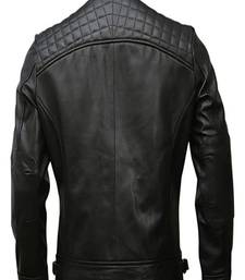 Mens genuine classic black quilted stylish zipper moto jacket pure lambskin leather