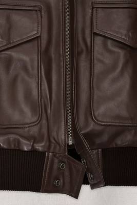 men's brown lambskin leather bomber jacket ribbed cuffs and waist superior 3