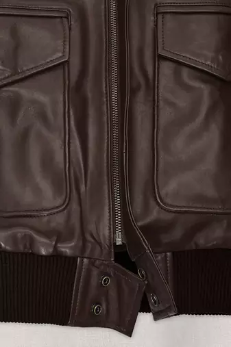 men's brown lambskin leather bomber jacket ribbed cuffs and waist superior