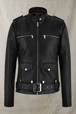 men's black lambskin leather biker jacket classic zip up style versatile 1