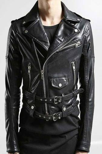 Mens genuine classic black stylish zipper motor drown biker leather jacket pure lambskin