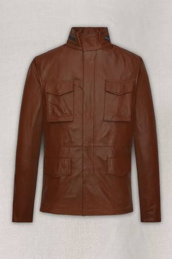 Mens genuine tan brown military 65 leather jacket  pure lambskin