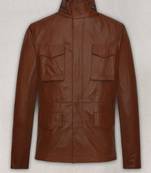 Mens genuine tan brown military 65 leather jacket  pure lambskin