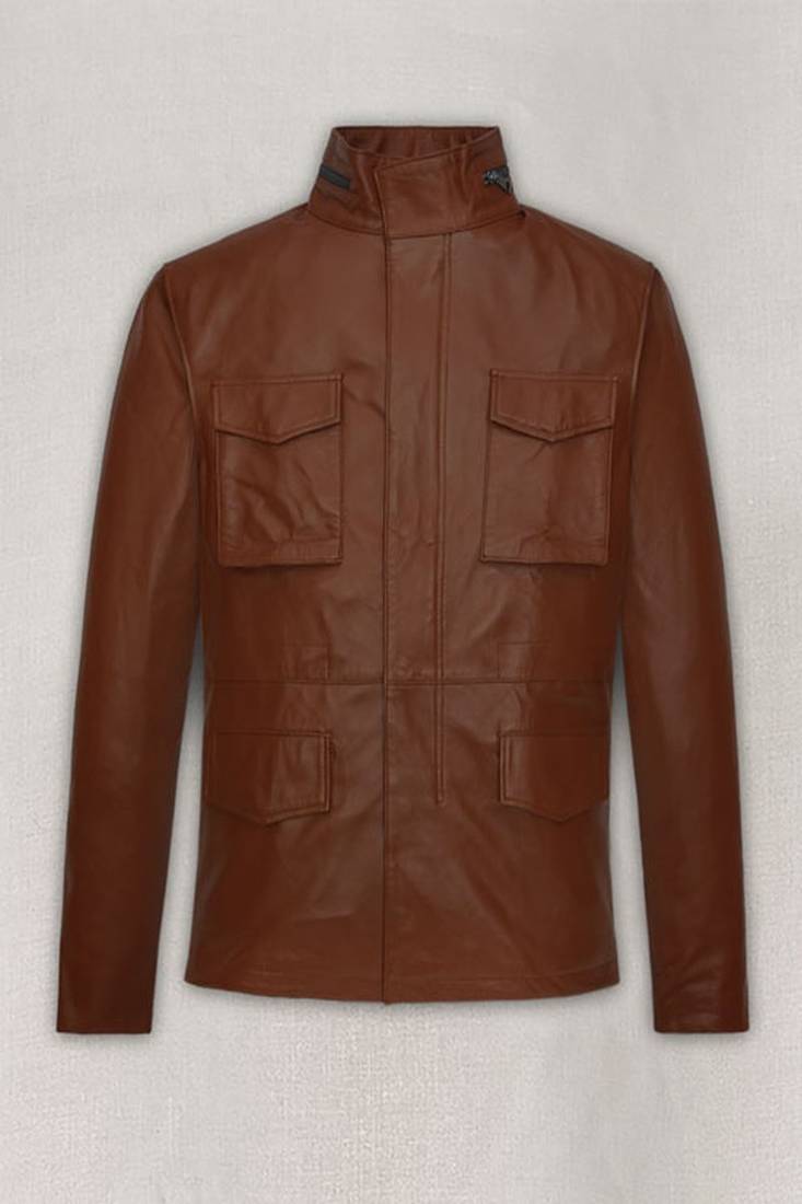 Mens genuine tan brown military 65 leather jacket  pure lambskin