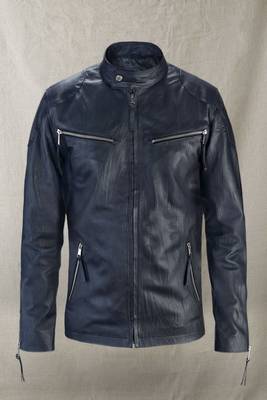 men's blue lambskin leather biker jacket classic moto zip style authentic 1