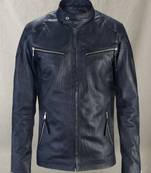 Mens genuine classic rover blue leather jacket biker leather jacket pure lambskin