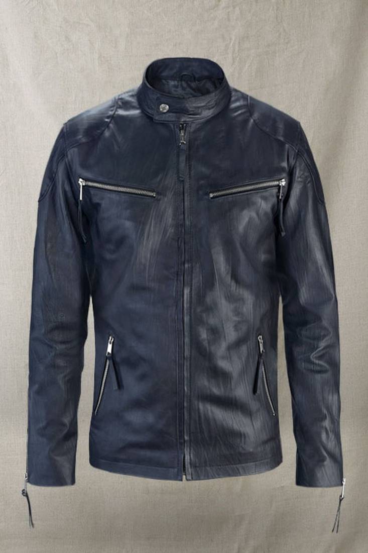 Mens genuine classic rover blue leather jacket biker leather jacket pure lambskin