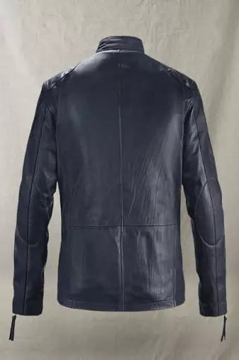men's blue lambskin leather biker jacket classic moto zip style authentic