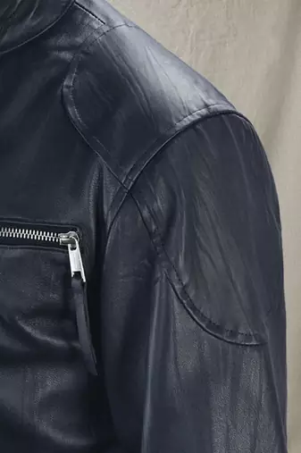 men's blue lambskin leather biker jacket classic moto zip style authentic