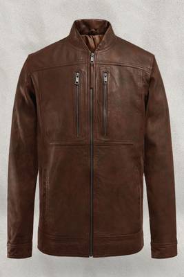 men's brown lambskin leather biker jacket classic moto zip style premium distinctive 1