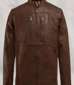 Mens genuine classic thunder storm spanish brown leather jacket biker leather jacket pure lambskin