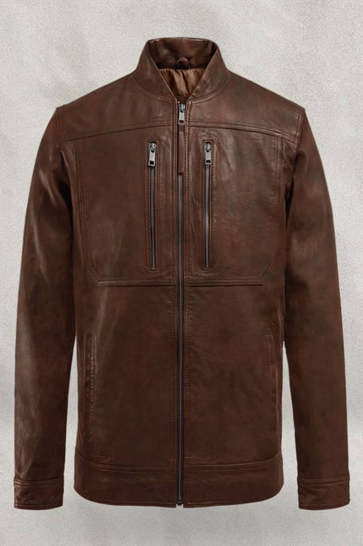 Mens genuine classic thunder storm spanish brown leather jacket biker leather jacket pure lambskin