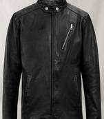 men's black lambskin cafe racer jacket band collar racer style distinctive