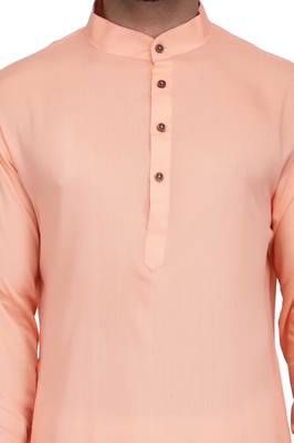 Peach color rayon long kurta with white pants 4