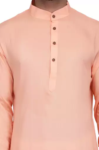 Peach color rayon long kurta with white pants