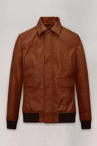 Mens genuine tan brown ostrich robert pattin leather jacket biker leather jacket pure lambskin