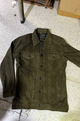 men's green suede leather biker jacket classic moto zip style