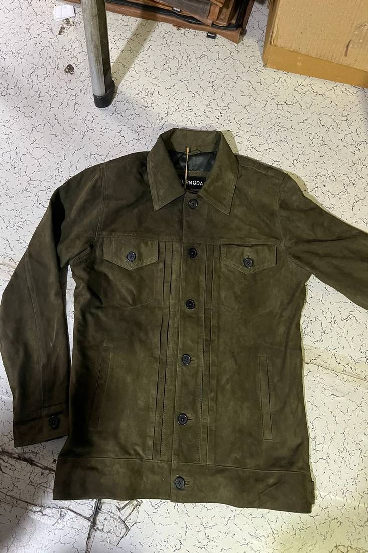 Mens genuine green thick suede brad pitt fight club leather jacket biker leather jacket pure lambskin