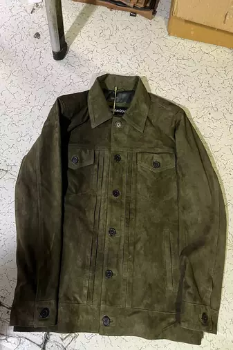 men's green suede leather biker jacket classic moto zip style
