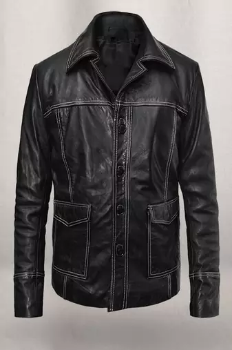 Mens genuine classic black 2 pockets  biker leather jacket pure lambskin