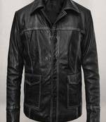 Mens genuine classic black 2 pockets  biker leather jacket pure lambskin