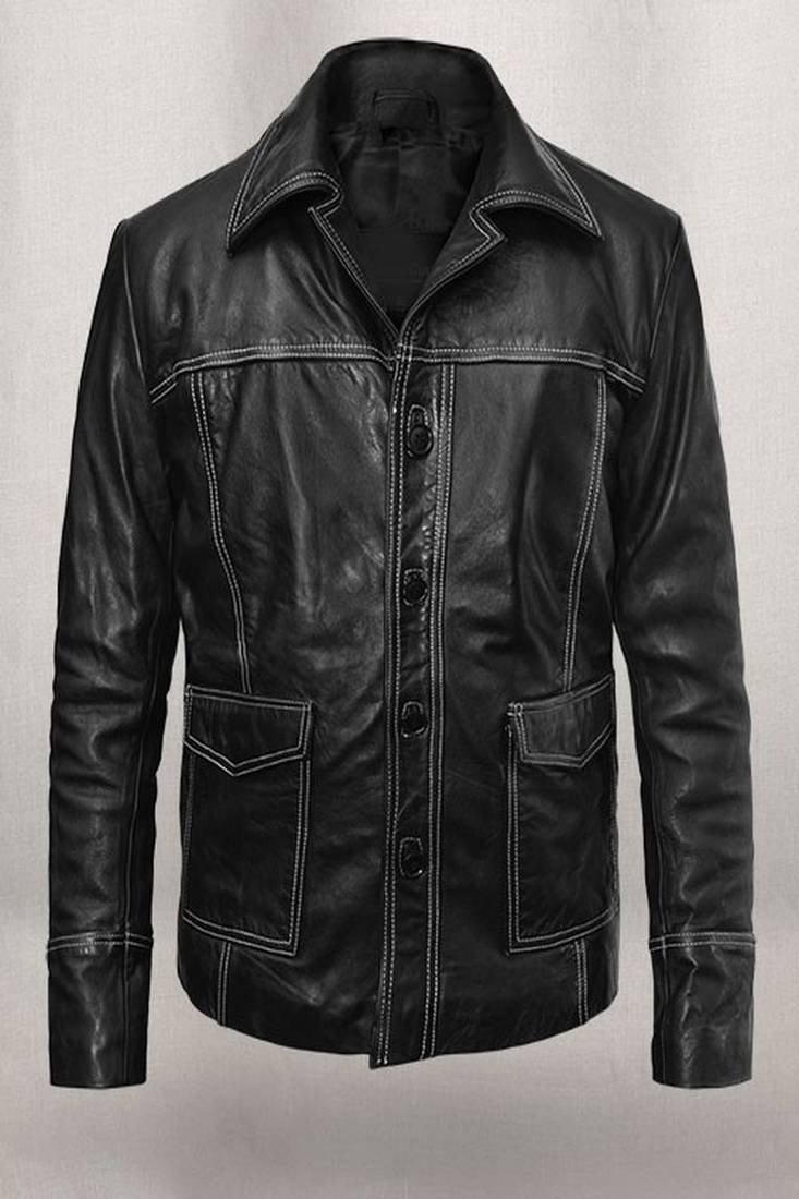 Mens genuine classic black 2 pockets  biker leather jacket pure lambskin