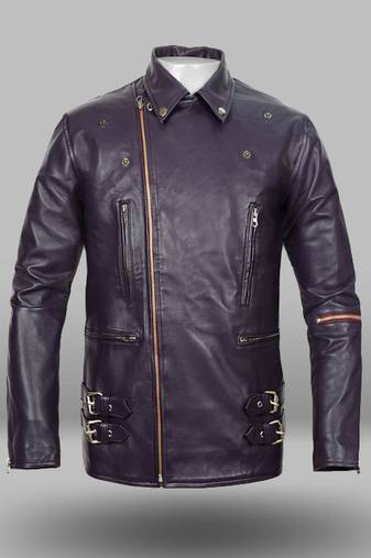men's purple lambskin leather jacket classic zip up style modern