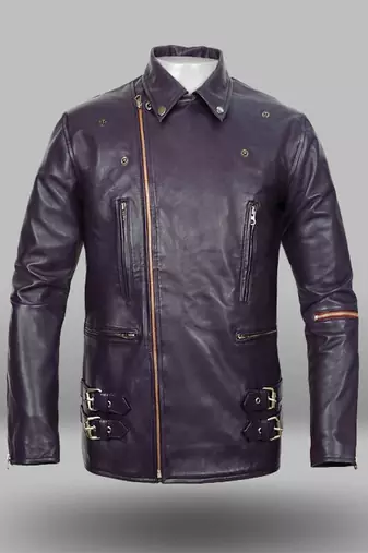 men's purple lambskin leather jacket classic zip up style modern