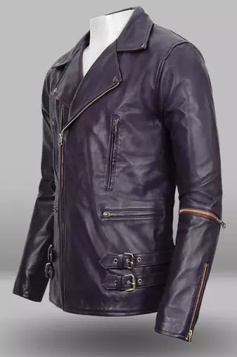 men's purple lambskin leather jacket classic zip up style modern