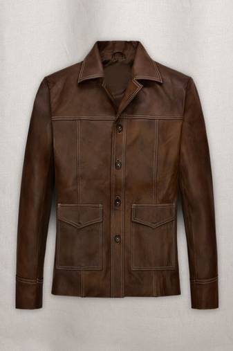 Mens genuine spanish brown fightclub look leather jacket biker leather jacket pure lambskin