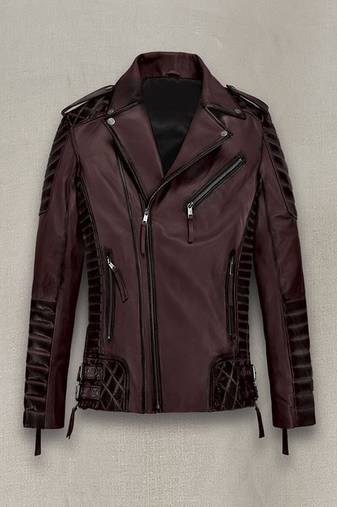 Mens genuine soft burnt wine color charles look leather jacket biker leather jacket pure lambskin